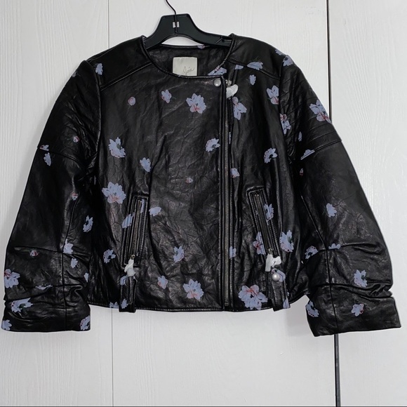 NWT Size L Joie Thisbe Floral Leather Black Jacket - Picture 6 of 8